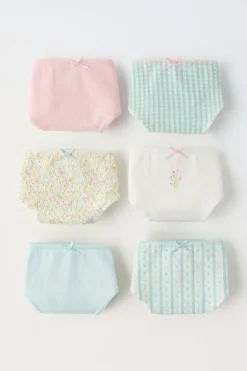 Niños ZARA 6 - 14 Años·Ropa Interior / Calcetines<6-14 AÑOS/ PACK SEIS BRAGUITAS CUADRITOS Y FLORES