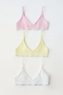Niños ZARA 6 - 14 Años·Ropa Interior / Calcetines<9-14 AÑOS/ PACK TRES TOPS ESTRUCTURA Y FLORES