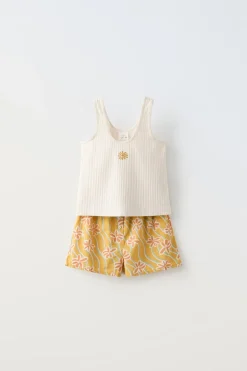 Niños ZARA 6 - 14 Años·Pijamas<6-14 AÑOS/ PIJAMA CAMISETA RIB Y BERMUDA ESTAMPADA