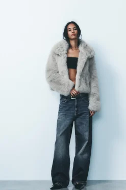 New ABRIGO CORTO EFECTO PELO Mujer Abrigos / Anoraks|Chaquetas / Cazadoras