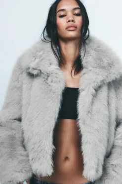 New ABRIGO CORTO EFECTO PELO Mujer Abrigos / Anoraks|Chaquetas / Cazadoras