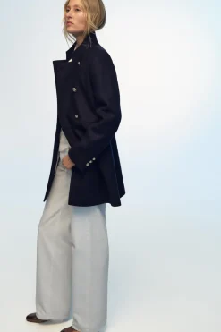 Online ABRIGO CRUZADO CON LANA Mujer Abrigos / Anoraks