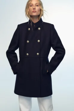 Online ABRIGO CRUZADO CON LANA Mujer Abrigos / Anoraks