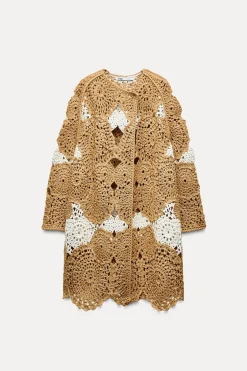 Clearance ABRIGO CRUZADO PUNTO CROCHET Mujer Chaquetas / Cazadoras