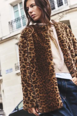 Sale ABRIGO EFECTO PELO ESTAMPADO ANIMAL Mujer Abrigos / Anoraks