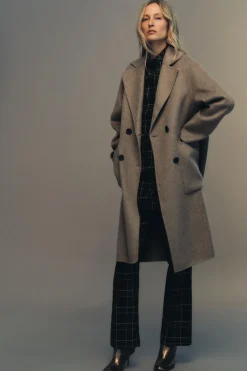 Online ABRIGO LARGO CRUZADO CON LANA Mujer Abrigos / Anoraks