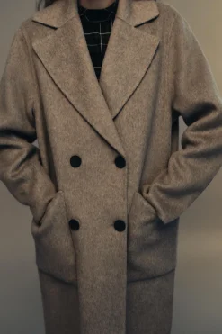 Online ABRIGO LARGO CRUZADO CON LANA Mujer Abrigos / Anoraks