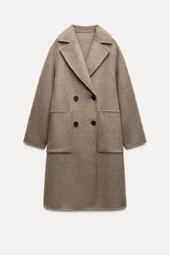 Online ABRIGO LARGO CRUZADO CON LANA Mujer Abrigos / Anoraks