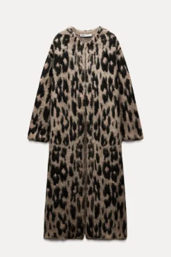 New ABRIGO LARGO PUNTO JACQUARD ANIMAL Mujer Abrigos / Anoraks|Cárdigan / Jerséis