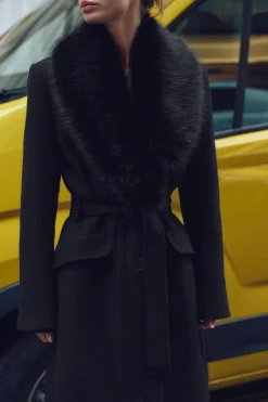 Online ABRIGO SOLAPA EFECTO PELO CON LANA Mujer Abrigos / Anoraks