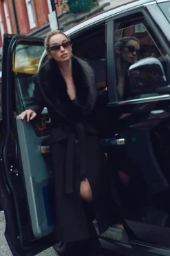 Online ABRIGO SOLAPA EFECTO PELO CON LANA Mujer Abrigos / Anoraks