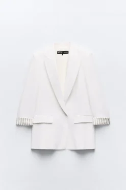 Fashion BLAZER ABIERTA CON LINO Mujer Blazers / Chalecos