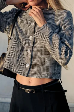 Fashion BLAZER CORTA PATA DE GALLO Mujer Chaquetas / Cazadoras|Blazers / Chalecos