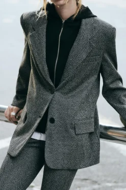 Online BLAZER ESPIGA COMBINADA CAPUCHA Mujer Blazers / Chalecos