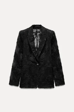 Fashion BLAZER SEMITRANSPARENTE ESTRUCTURA LENTEJUELAS Mujer Blazers / Chalecos