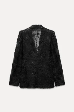 Fashion BLAZER SEMITRANSPARENTE ESTRUCTURA LENTEJUELAS Mujer Blazers / Chalecos