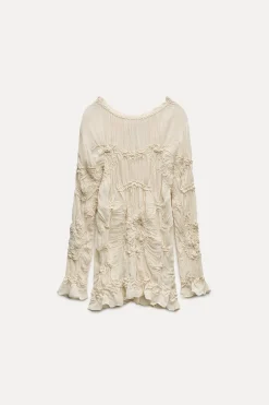 Best BLUSA BORDADA FRUNCES ZW COLLECTION Mujer Camisas / Blusas