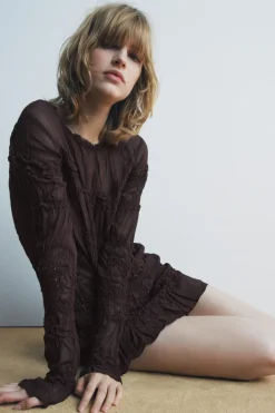 Hot BLUSA BORDADA FRUNCES ZW COLLECTION Mujer Camisas / Blusas