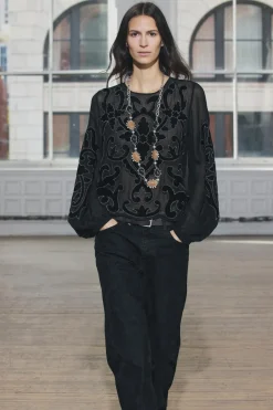 Fashion BLUSA BORDADA TERCIOPELO ZW COLLECTION Mujer Camisas / Blusas