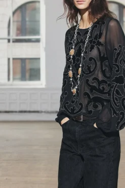 Fashion BLUSA BORDADA TERCIOPELO ZW COLLECTION Mujer Camisas / Blusas