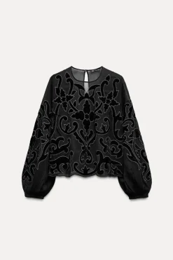 Fashion BLUSA BORDADA TERCIOPELO ZW COLLECTION Mujer Camisas / Blusas