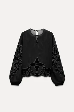 Fashion BLUSA BORDADA TERCIOPELO ZW COLLECTION Mujer Camisas / Blusas