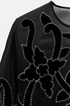 Fashion BLUSA BORDADA TERCIOPELO ZW COLLECTION Mujer Camisas / Blusas