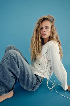 Fashion BLUSA COMBINADA CROCHET Mujer Cárdigan / Jerséis|Punto