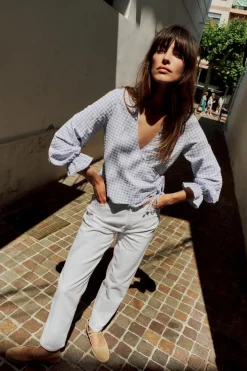 Outlet BLUSA CRUZADA CUADRO VICHY Mujer Camisas / Blusas