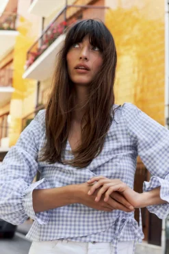 Outlet BLUSA CRUZADA CUADRO VICHY Mujer Camisas / Blusas