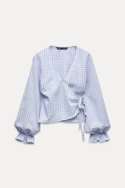 Outlet BLUSA CRUZADA CUADRO VICHY Mujer Camisas / Blusas