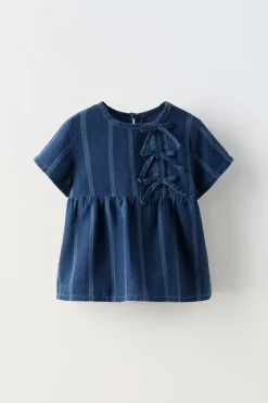 Niños ZARA 1½ - 6 Años·Camisas|1½ - 6 Años·Jeans / Denim<BLUSA DENIM RAYAS LAZOS