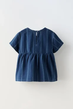 Niños ZARA 1½ - 6 Años·Camisas|1½ - 6 Años·Jeans / Denim<BLUSA DENIM RAYAS LAZOS