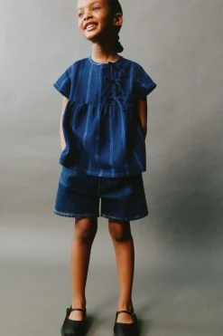 Niños ZARA 1½ - 6 Años·Camisas|1½ - 6 Años·Jeans / Denim<BLUSA DENIM RAYAS LAZOS
