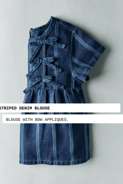 Niños ZARA 1½ - 6 Años·Camisas|1½ - 6 Años·Jeans / Denim<BLUSA DENIM RAYAS LAZOS