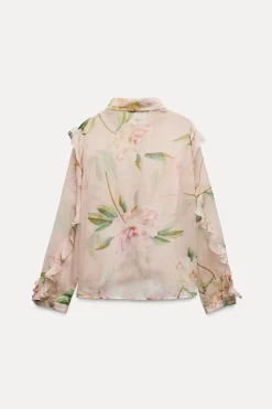 Discount BLUSA ESTAMPADO FLORES VOLANTES Mujer Camisas / Blusas