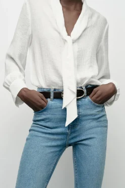 Fashion BLUSA FLUIDA LAZO Mujer Camisas / Blusas