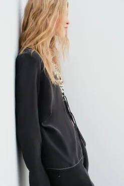 Hot BLUSA PESPUNTES LAZADAS ZW COLLECTION Mujer Camisas / Blusas