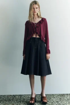 Outlet BLUSA PUNTO VOLANTES Mujer Cárdigan / Jerséis|Punto