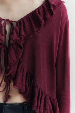 Outlet BLUSA PUNTO VOLANTES Mujer Cárdigan / Jerséis|Punto