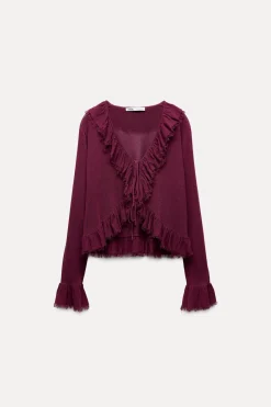 Outlet BLUSA PUNTO VOLANTES Mujer Cárdigan / Jerséis|Punto