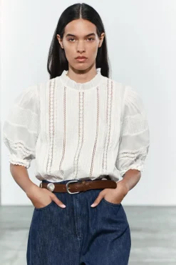 Sale BLUSA ROMÁNTICA PUNTILLA ZW COLLECTION Mujer Camisas / Blusas