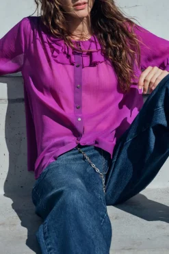 Hot BLUSA ROMÁNTICA VOLANTE CUELLO Mujer Camisas / Blusas