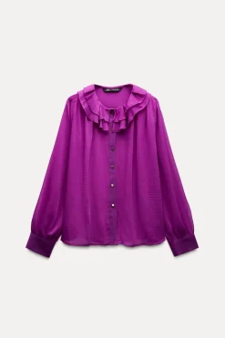 Hot BLUSA ROMÁNTICA VOLANTE CUELLO Mujer Camisas / Blusas