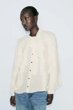 Fashion BLUSA ROMÁNTICA VOLANTES Mujer Camisas / Blusas