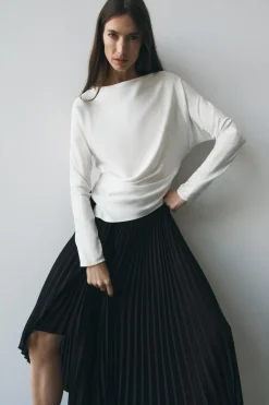 Best BLUSA SATINADA DRAPEADA ZW COLLECTION Mujer Camisas / Blusas