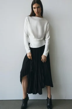 Best BLUSA SATINADA DRAPEADA ZW COLLECTION Mujer Camisas / Blusas