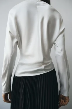 Best BLUSA SATINADA DRAPEADA ZW COLLECTION Mujer Camisas / Blusas