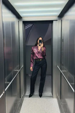 Fashion BLUSA SATINADA ESTAMPADO FLORAL Mujer Camisas / Blusas