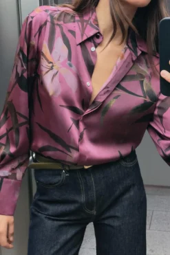 Fashion BLUSA SATINADA ESTAMPADO FLORAL Mujer Camisas / Blusas